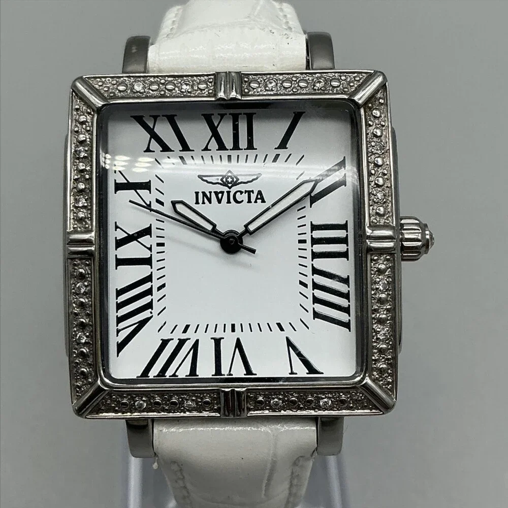 Invicta Wildflower 1210 Womens Watch 33mm Square Silver Tone Leather New Battery